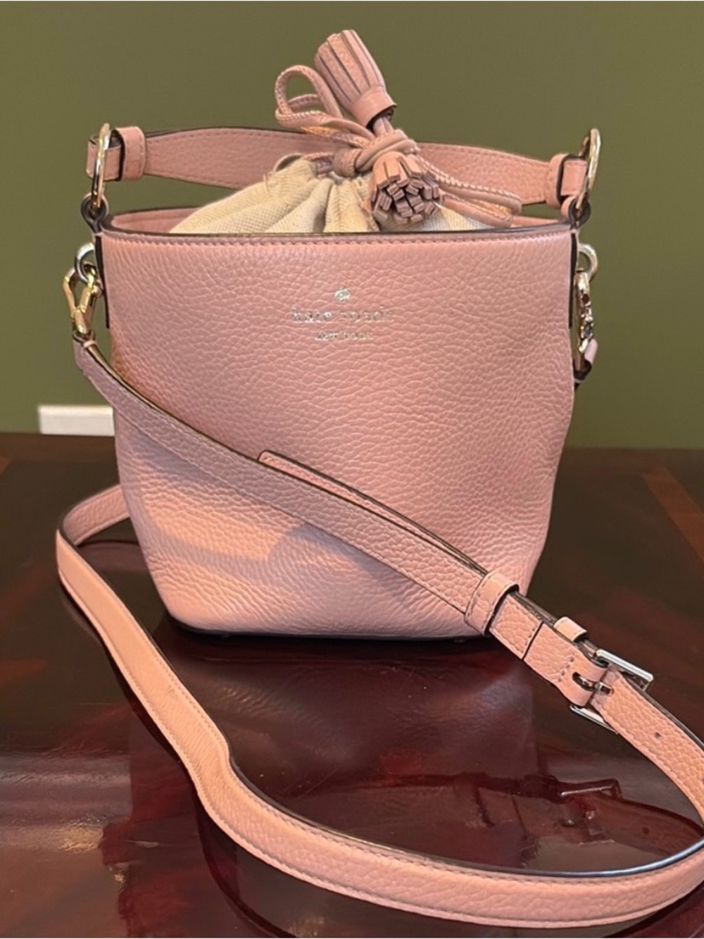 Kate Spade Pink Leather Drawstring Crossbody Bag